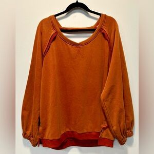 POL Relaxed Boho Cozycore Burnt Orange Oversized Cross Cross Back Sweatshirt XL